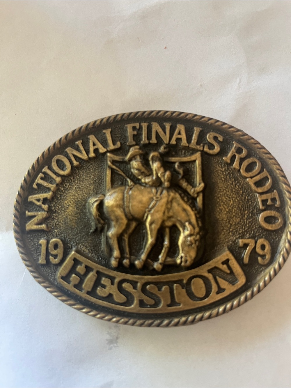 1977 Hesston National Finals Rodeo  Brass Belt Buckle - Brown/Gold